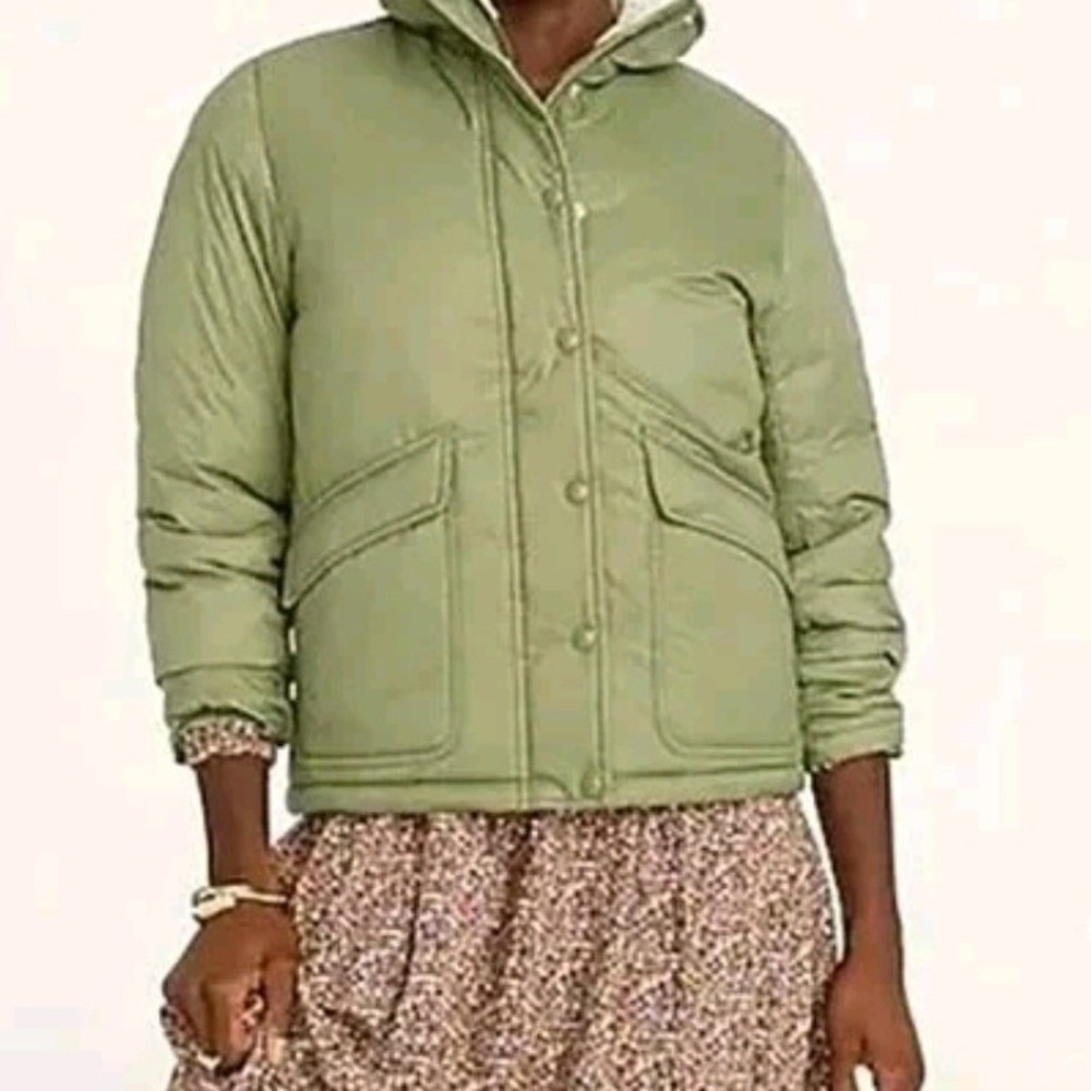 J.Crew Re-Imagined Sherpa Lined Puffer Jacket Sage Green Olive XXS